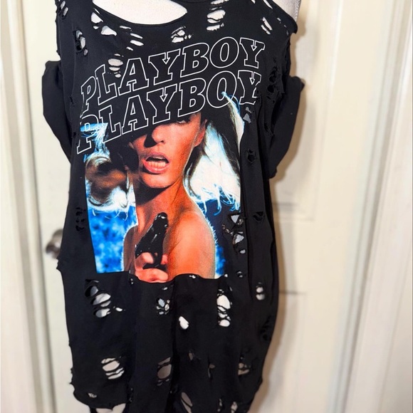 Black Playboy Tee | Distressed Oversized T-Shirt - Picture 2 of 14